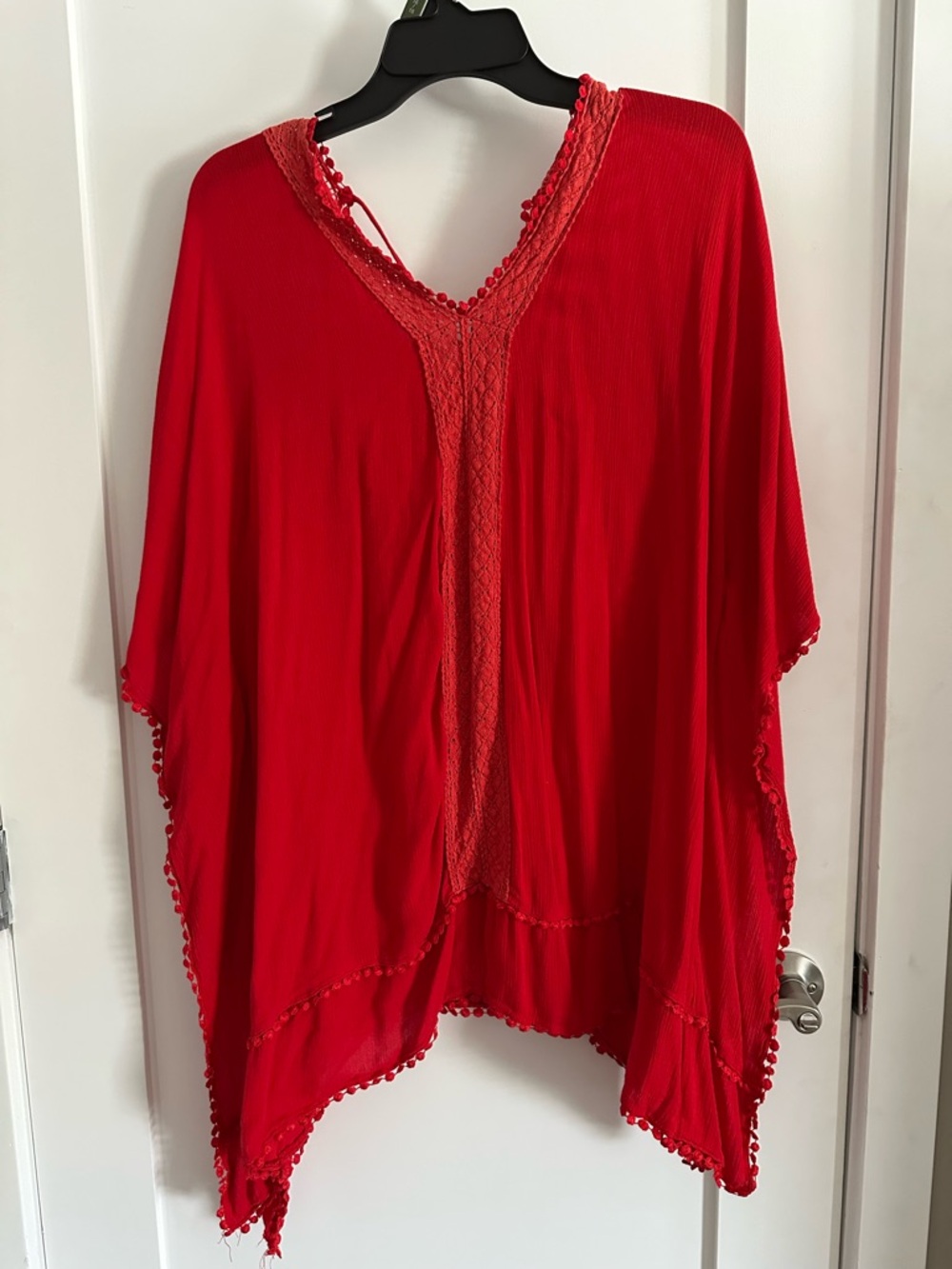 Suzanne Betro Vibrant Red Crochet-Trim Top